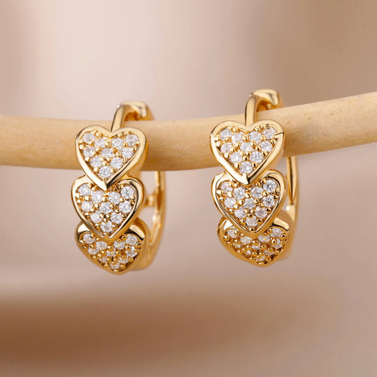 Stainless Steel Zircon Heart Earrings For Women 2023 Trending Gold Plated Hoop Earrings Piercing Jewelry Gifts Free Shipping