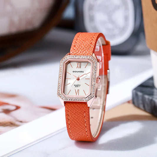 Luxury Inlaid Rhinestone Dial Quartz Watches Fashion Leather Strap Wristwatch Dropshipping Gifts Ladies Clock Relogio Feminino