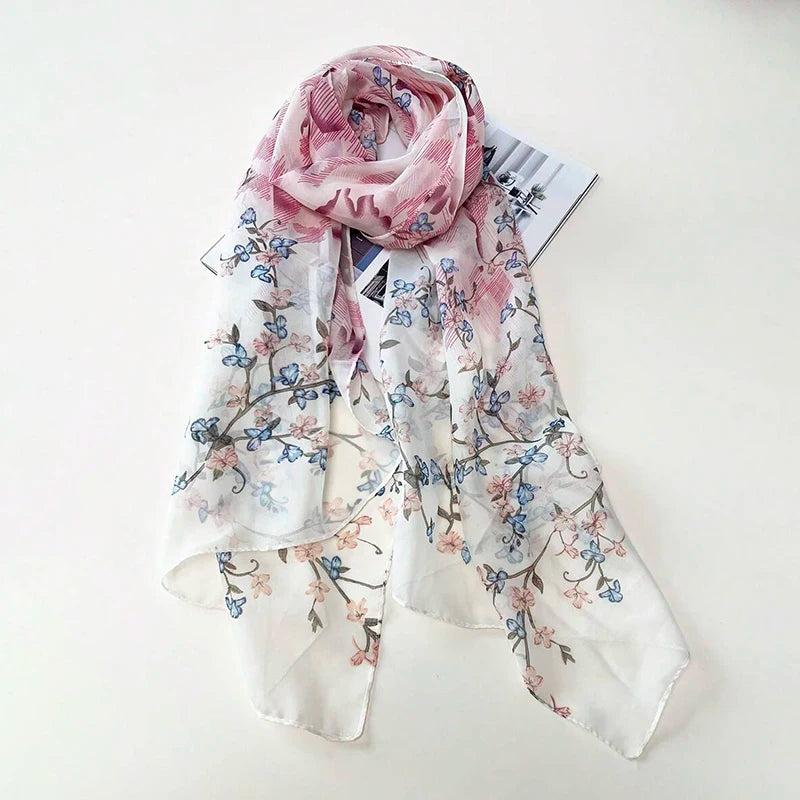 2026 New Print Chiffon Scarf Shawl Women Sunscreen Silk Scarf Turban Long Wrap Beach Travel Outdoor Accessories Trendy Headband