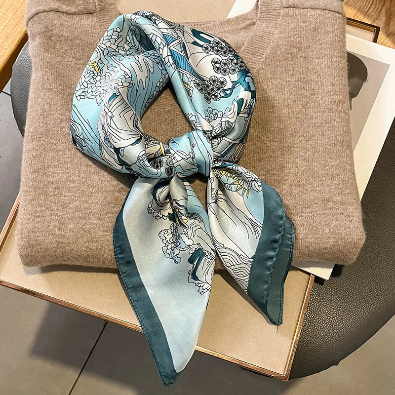 Elegant Floral Scarf for Lady Fashion Square Silk Neck Kerchief Bandana Foulard Soft Hairbands Women 2022 New Bufanda