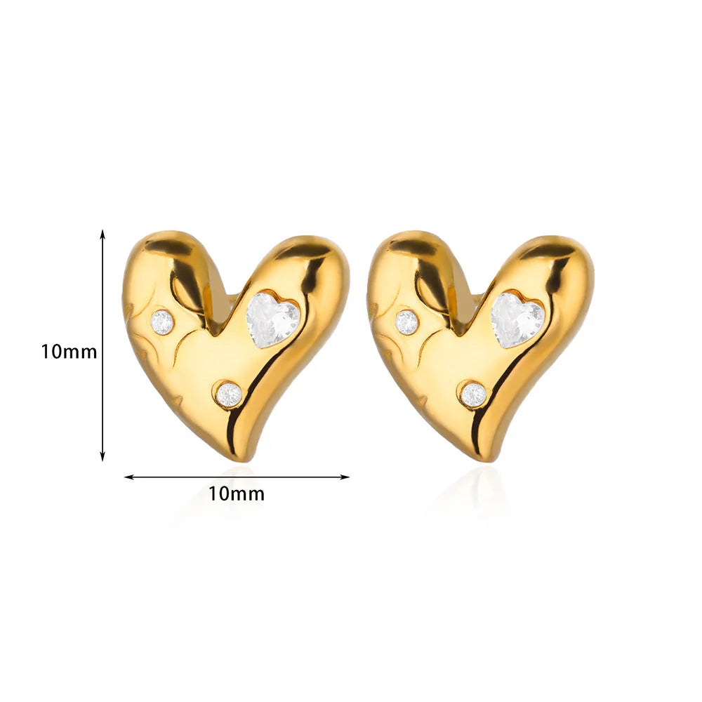 Stainless Steel Gold Plated Heart Shaped Set Zircon Stud Earrings for Women Delicate Hoops Earring Wedding Party Jewelry Gifts
