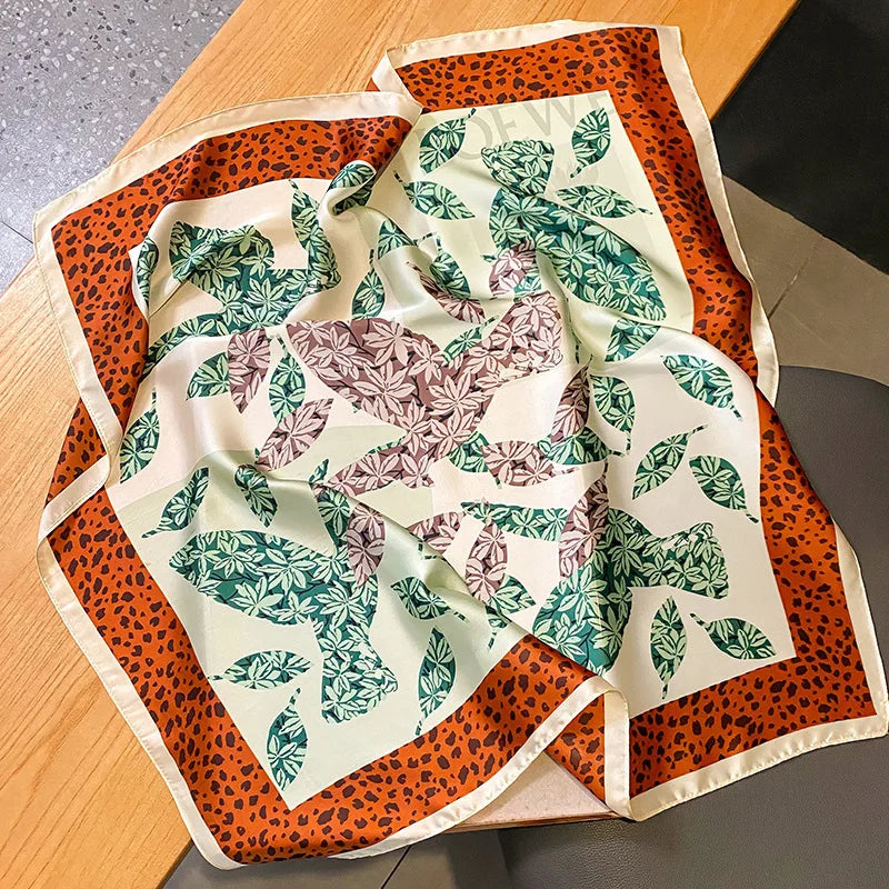 Elegant Floral Scarf for Lady Fashion Square Silk Neck Kerchief Bandana Foulard Soft Hairbands Women 2022 New Bufanda