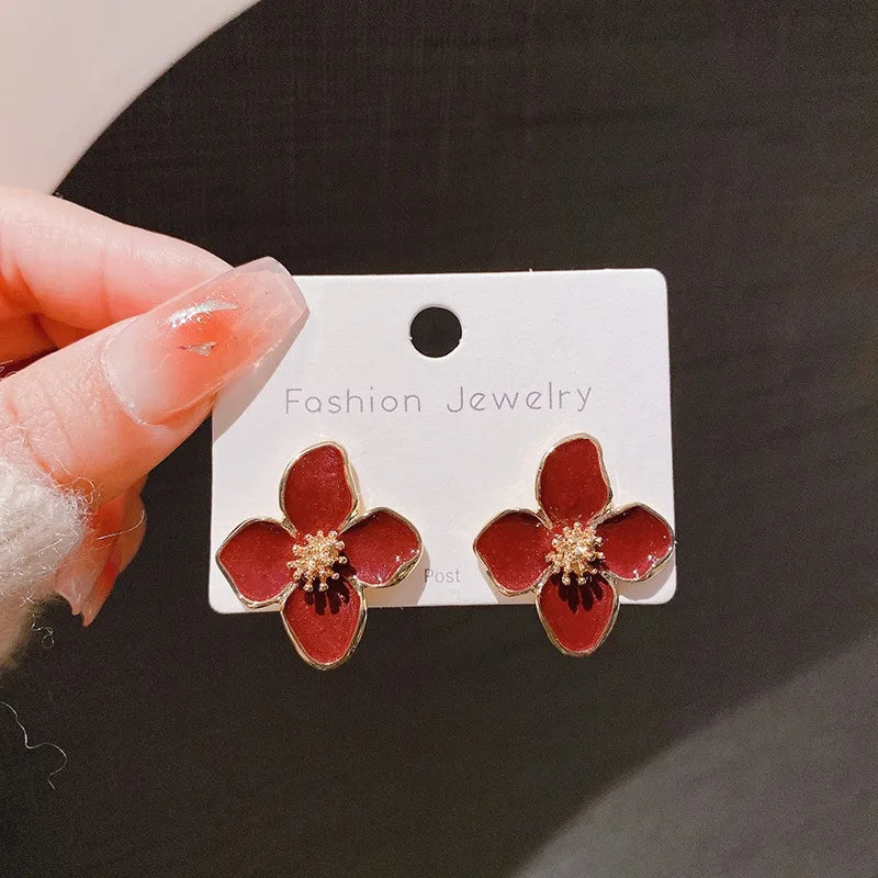 New Multi Color Acrylic Flower Stud Earrings for Women Korean Fashion Cute Super Fairy Temperament Earrings Jewelry Accessories