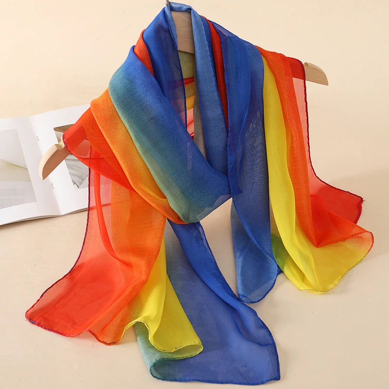 2026 New Print Chiffon Scarf Shawl Women Sunscreen Silk Scarf Turban Long Wrap Beach Travel Outdoor Accessories Trendy Headband