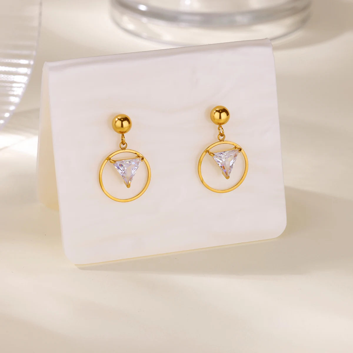 Free Shipping Zircon Geometric Earrings For Women Stainless Steel Gold Color Piercing Earring 2025 Fashion Wedding Jewelry Gift