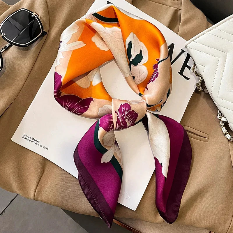 New lady Girl 70*70cm Silk Satin Hair Scarf Women Handkerchief stripe Printed Female Square Head Bandana Small Neck Muffler Hija