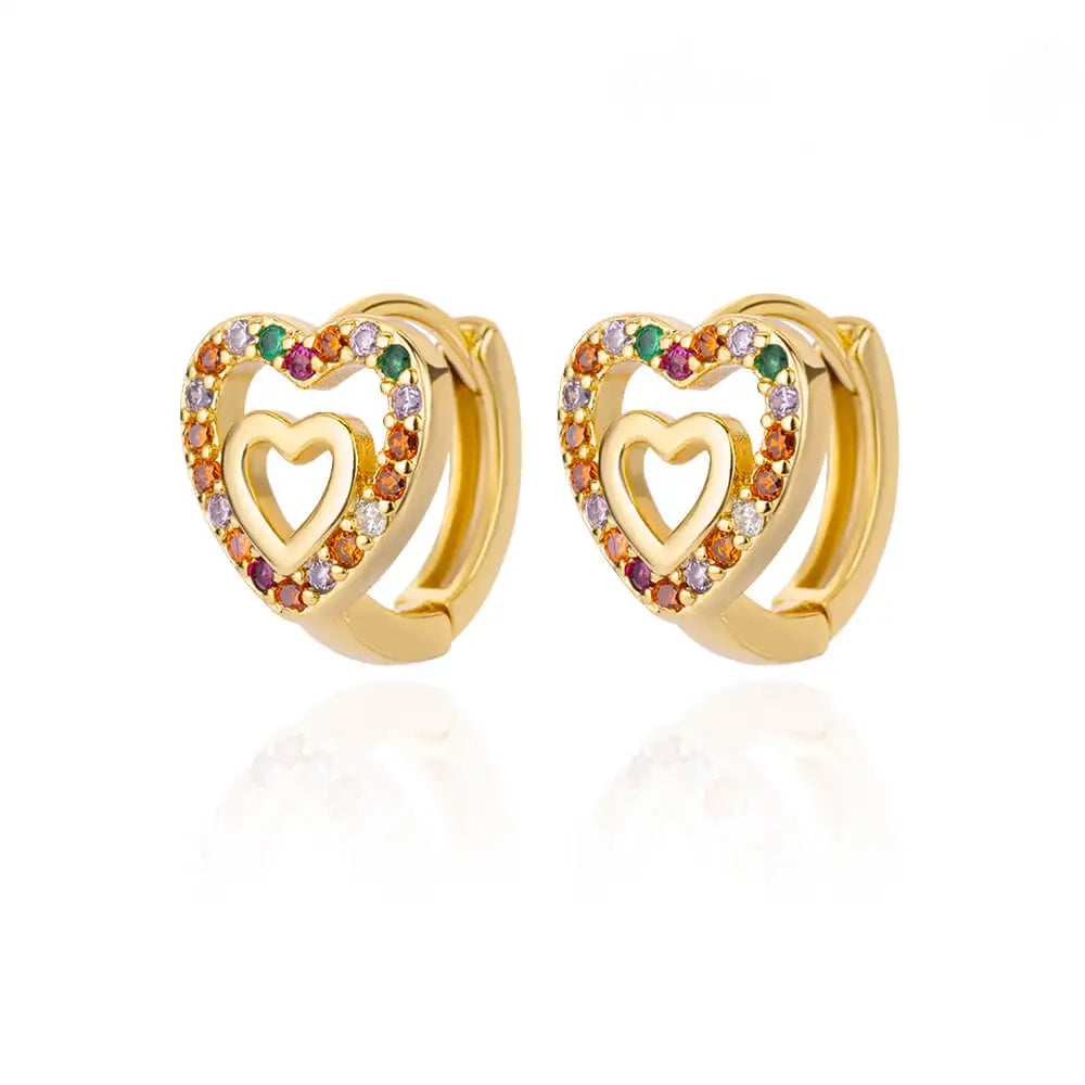 Stainless Steel Gold Plated Heart Shaped Set Zircon Stud Earrings for Women Delicate Hoops Earring Wedding Party Jewelry Gifts