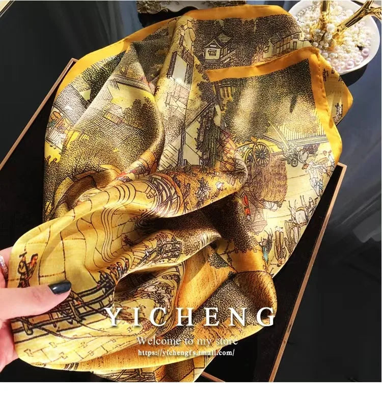 180*90cm Scarves Luxury Brand Long Silk Scarf Women Soft Shawl Wrap Muffler Hijab Bufanda Foulard Female Bandana Beach Stoles