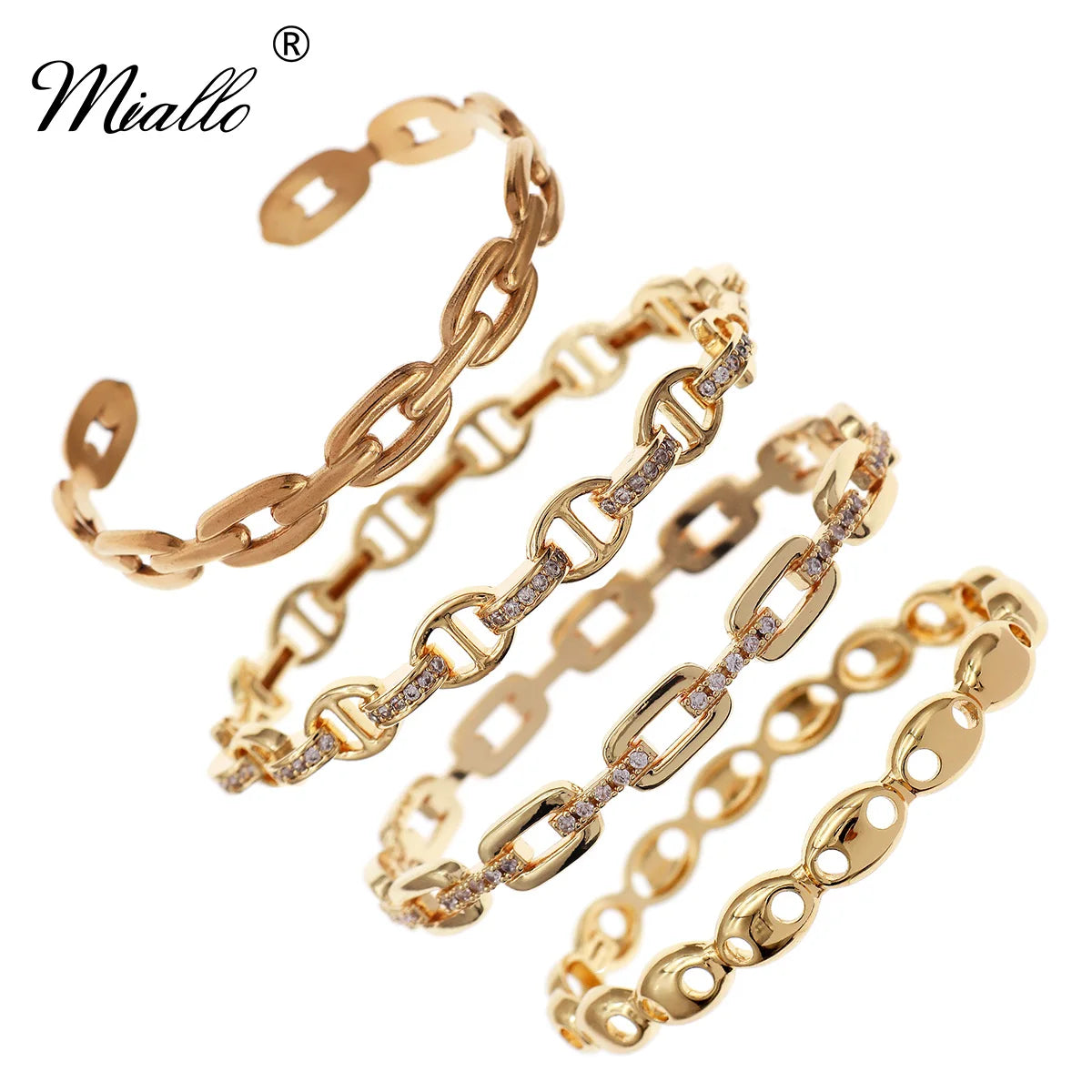 Miallo New Stainless Steel Trendy Open Bracelet Daily Bangles For Women Simple Lock Clasp Sparkling Zirconia Bracelet As Gifts