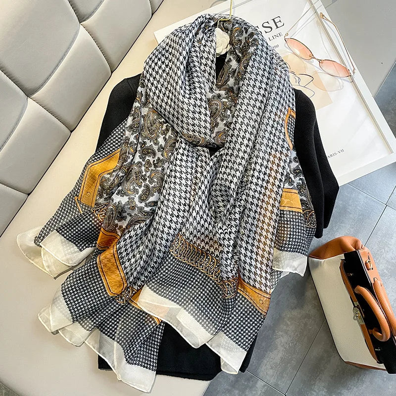 180*90cm Scarves Luxury Brand Long Silk Scarf Women Soft Shawl Wrap Muffler Hijab Bufanda Foulard Female Bandana Beach Stoles