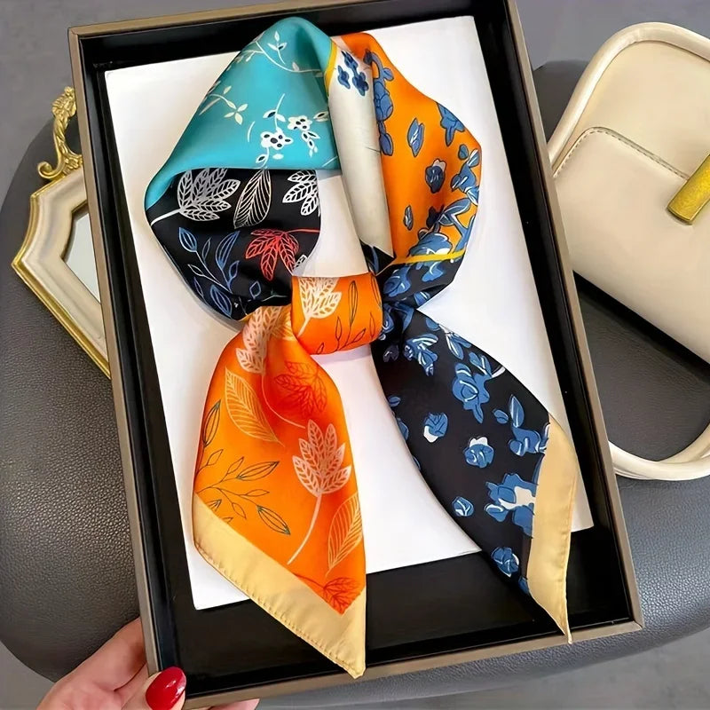 68cm Ginkgo Leaf Printed Scarf Women's Model Emulated Silk Plant Printed Scarfs Fashion Versatile Clothes Bag Accessories Scarf