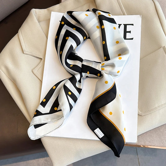 Spring/Summer Wavy Striped Polka Dot Square Scarf Satin Thin Breathable Neck Scarf Elegant Style Sunscreen Headscarf For Women