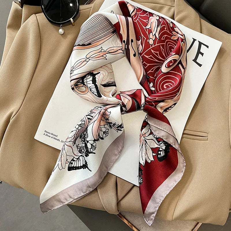Elegant Floral Scarf for Lady Fashion Square Silk Neck Kerchief Bandana Foulard Soft Hairbands Women 2022 New Bufanda