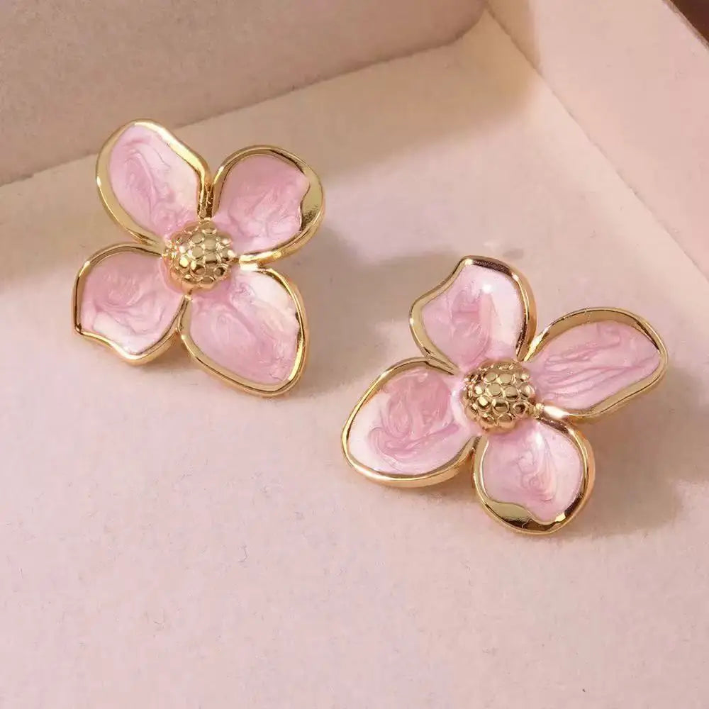 Stainless Steel Dripping Oil Flower Necklace Earring Set Light Luxury High-end Color Drip Glaze Frangipani Jewelry Set