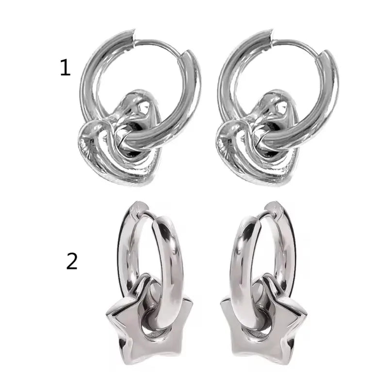 Stainless Steel Asymmetric Star Love Heart Hoop Earrings For Women Men Punk Hip Hop Trend Y2K Fashion Jewelry Scene Accessories