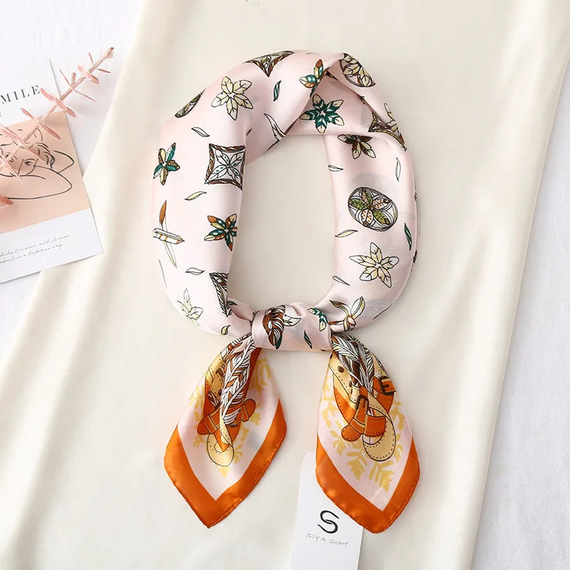 New lady Girl 70*70cm Silk Satin Hair Scarf Women Handkerchief stripe Printed Female Square Head Bandana Small Neck Muffler Hija