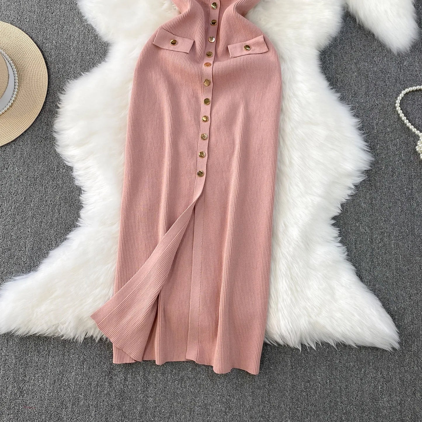 YuooMuoo Brand Style Women Knitted Maxi Dress 2026 New Spring Summer Single-breasted Sleeveless Bodycon Lady Dress Party Vestido