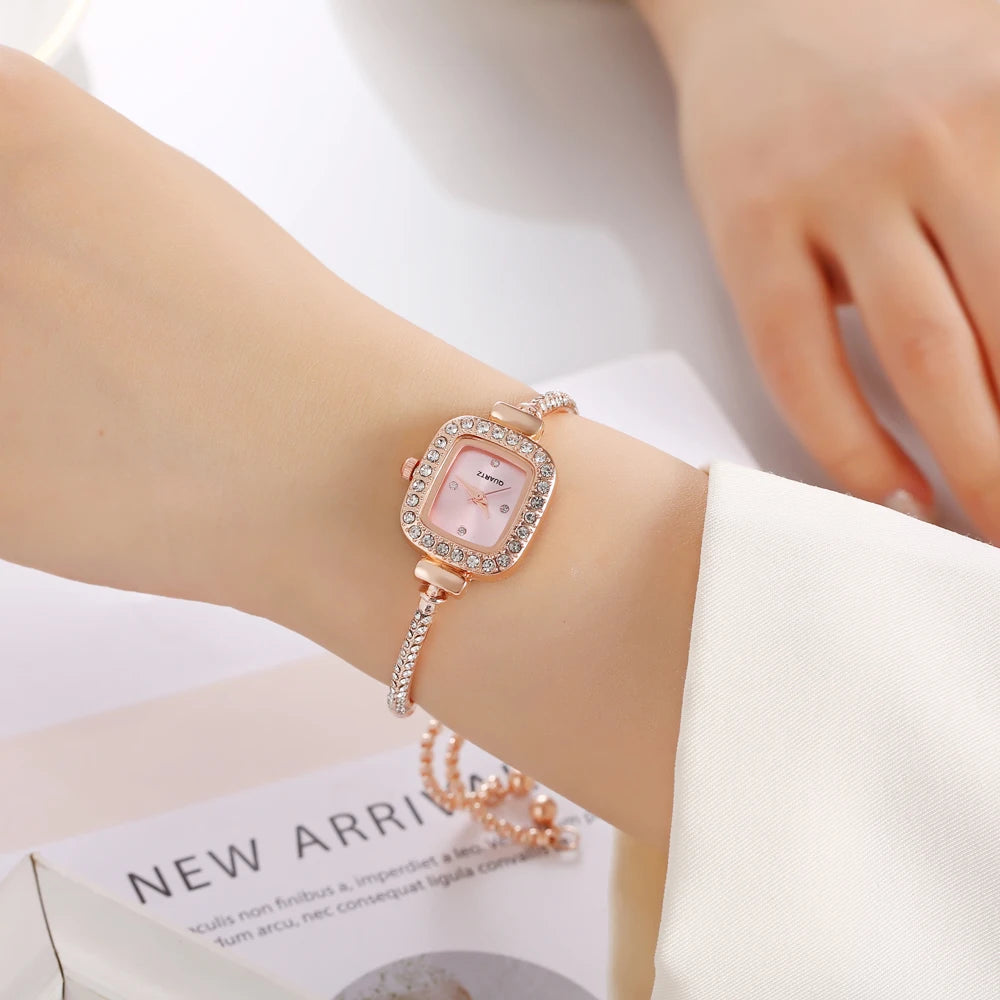 1 piece/set of small square watch for women, quartz movement for women, high-end drawstring watch for women