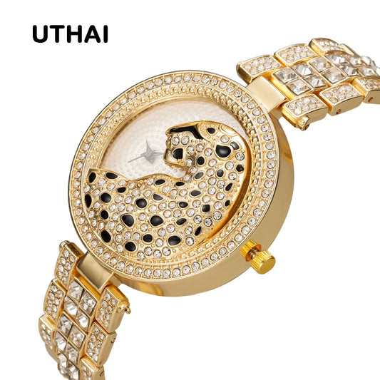 Leopard Head Women's Watches Diamonds Quartz Fashion Personality Ladies Jewelry Temperament Bracelet Watch UTHAI H30
