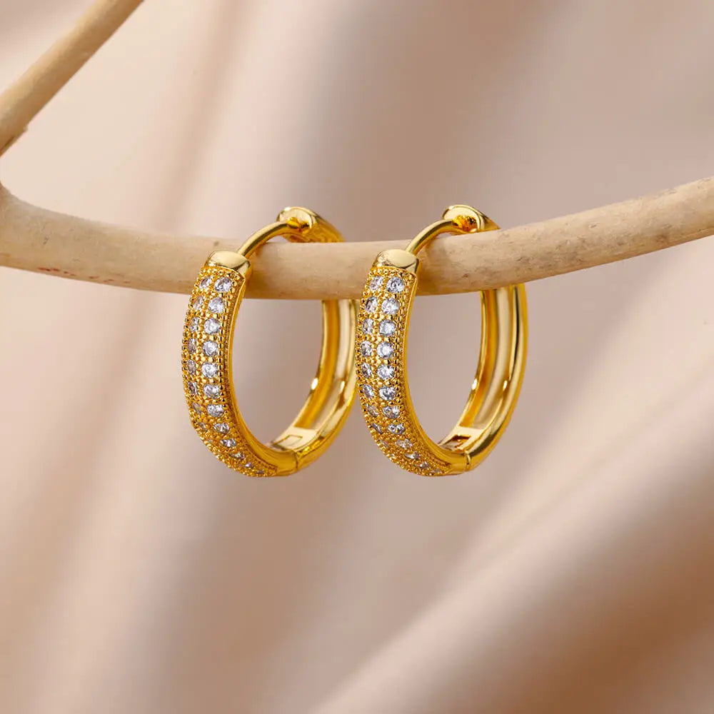 Zircon Snowflake Earrings For Women Gold Color Stainless Steel Flower Geometric Hoop Earring Aesthetic Luxury Wedding Jewerly
