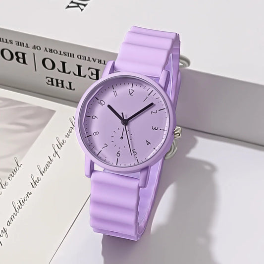 1pc-Jelly Color Round Shell Student Sports Creative Wave Shaped Quartz Watch Ins Wind