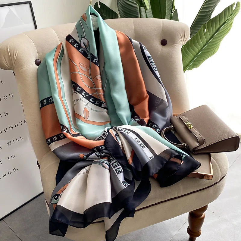 180x90 Cm Large Silk Soft Scarf Women Stylish Print Long Shawl Handkerchief Summer Elegant Travel Wrap Hot