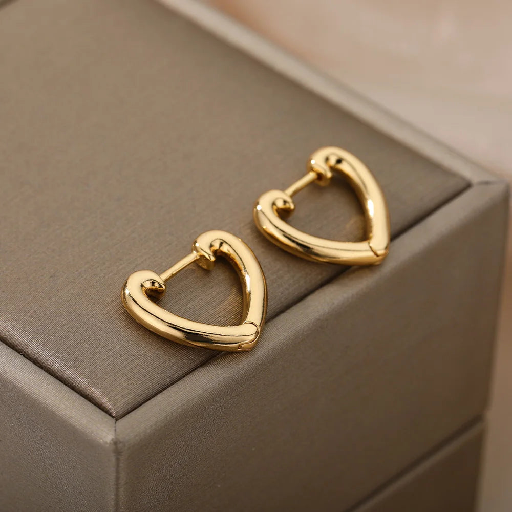 Stainless Steel Gold Plated Heart Shaped Set Zircon Stud Earrings for Women Delicate Hoops Earring Wedding Party Jewelry Gifts