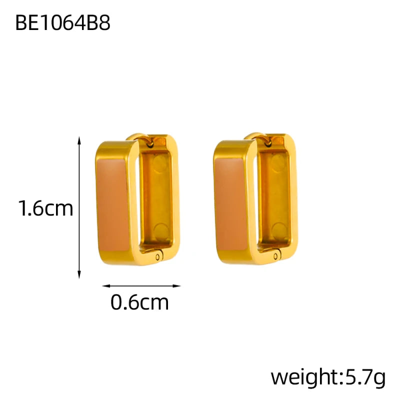 Glamour Jewelry Stainless Steel Dripping Oil Black White Colorful Enamel Hoop Earrings Geometric Enamel Stud Earrings for Women