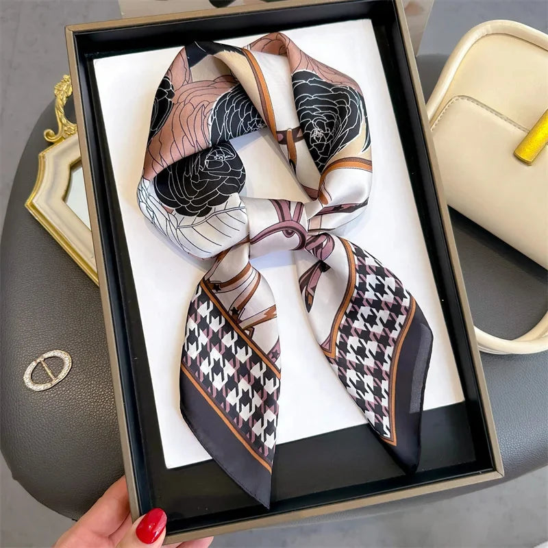 New lady Girl 70*70cm Silk Satin Hair Scarf Women Handkerchief stripe Printed Female Square Head Bandana Small Neck Muffler Hija