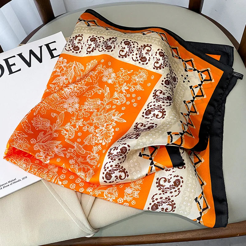 Elegant Floral Scarf for Lady Fashion Square Silk Neck Kerchief Bandana Foulard Soft Hairbands Women 2022 New Bufanda