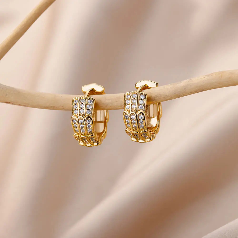 Free Shipping Zircon Geometric Earrings For Women Stainless Steel Gold Color Piercing Earring 2025 Fashion Wedding Jewelry Gift