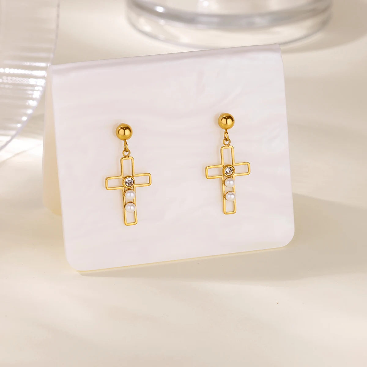 Free Shipping Zircon Geometric Earrings For Women Stainless Steel Gold Color Piercing Earring 2025 Fashion Wedding Jewelry Gift