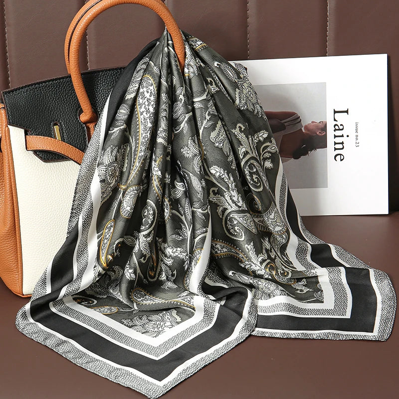 Bohemian Style Paisley Floral Print Women’s Square Silk Scarf Satin Head Wrap Design Scarves Bandana Hijab Kerchief