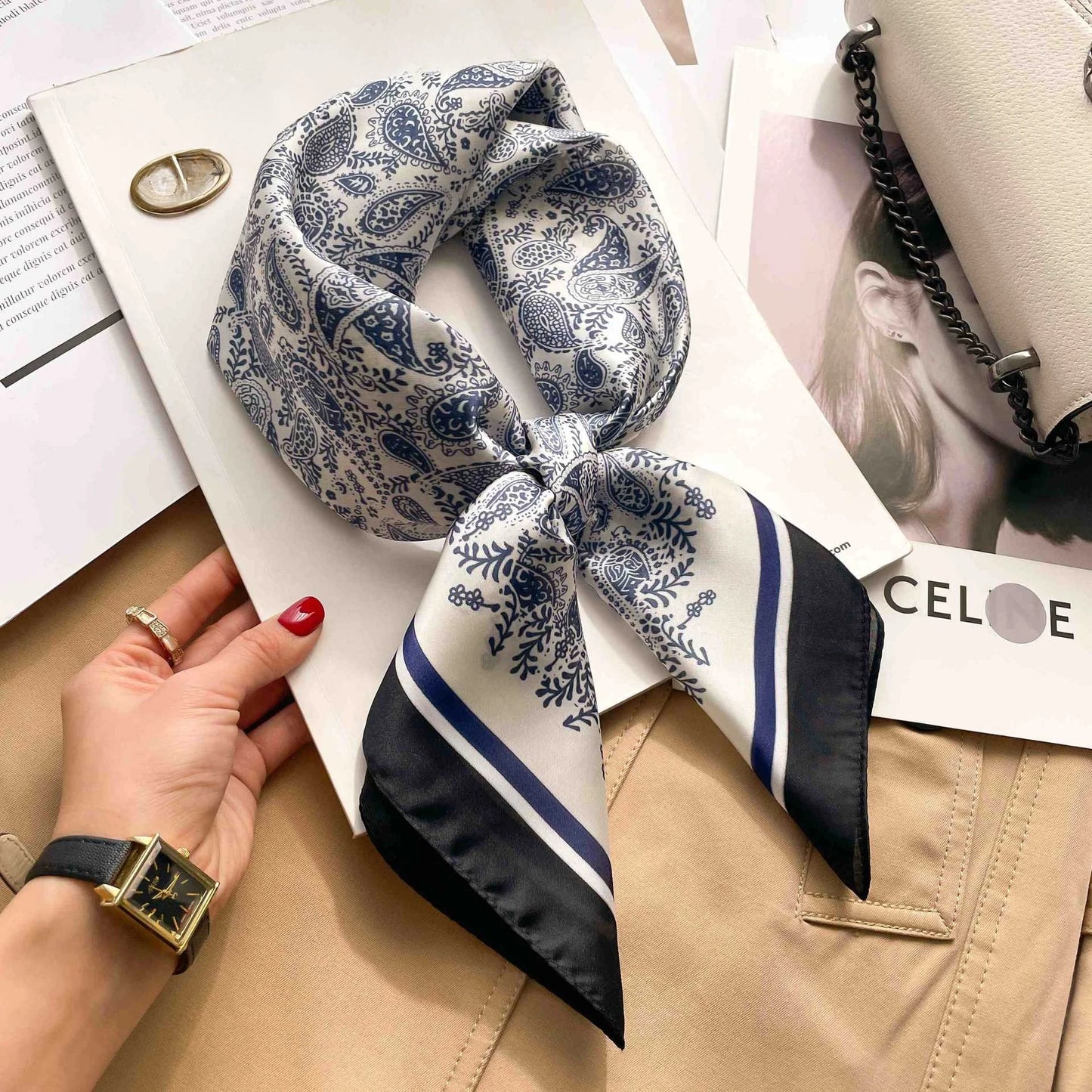 Silk Square Scarf Women Luxury Floral Print Soft Satin Kerchief Hairband Neckerchief Head Hijab Lady Headband Foulard Bag Ribbon