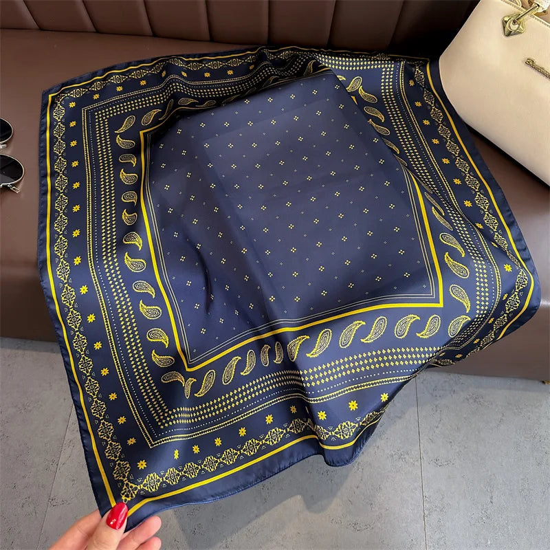 New Silk Square Scarf Women Retro Paisley Cashew Print Neckerchief Female Foulard Head Hijab Hairband Soft Neck Bag Ribbon Satin