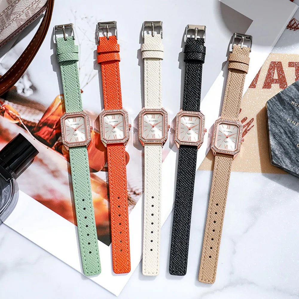Luxury Inlaid Rhinestone Dial Quartz Watches Fashion Leather Strap Wristwatch Dropshipping Gifts Ladies Clock Relogio Feminino