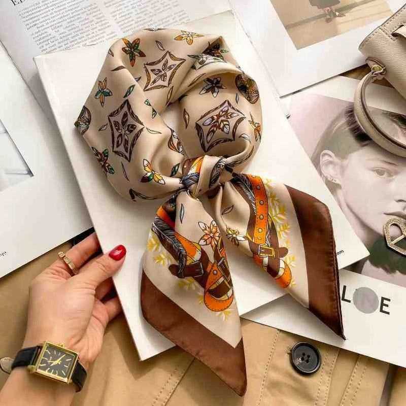 Silk Square Scarf Women Luxury Floral Print Soft Satin Kerchief Hairband Neckerchief Head Hijab Lady Headband Foulard Bag Ribbon