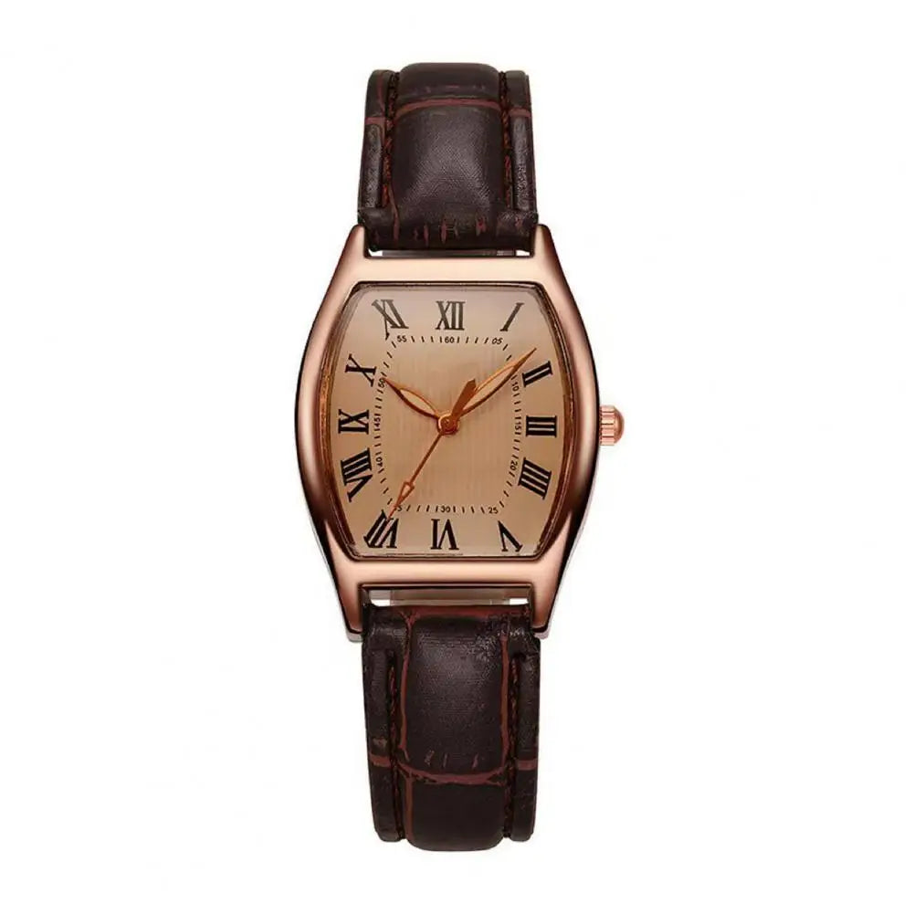 Ladies Leather Watch Retro Women Wristwatch Vintage Ladies Watch with Soft Leather Strap Elegant Barrel Shape Dial for Office