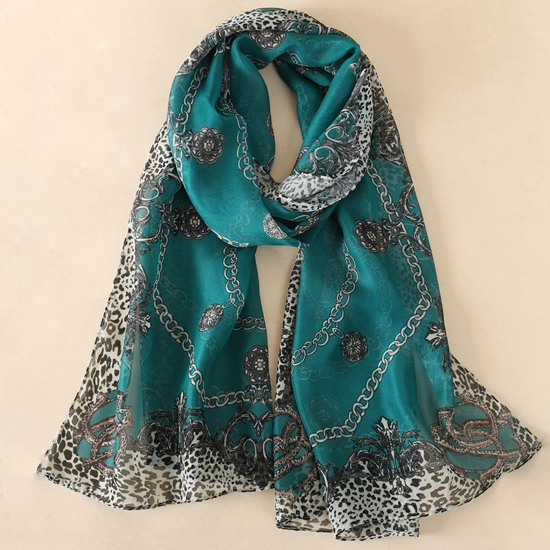 2026 New Print Chiffon Scarf Shawl Women Sunscreen Silk Scarf Turban Long Wrap Beach Travel Outdoor Accessories Trendy Headband
