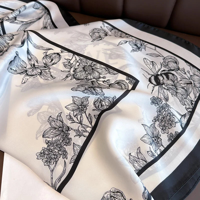 70*70cm Luxury Floral Print Silk Square Scarf Women Foulard Hairband Hands Bag Ribbon Head Hijab Neckerchief Headband Bandana