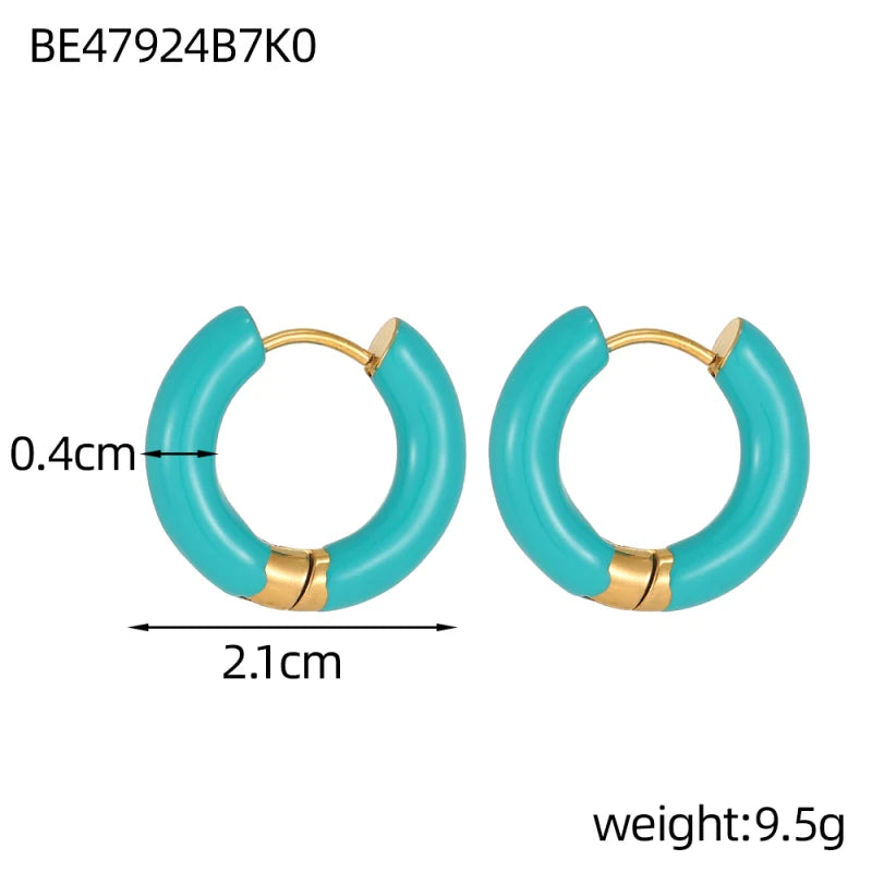 Glamour Jewelry Stainless Steel Dripping Oil Black White Colorful Enamel Hoop Earrings Geometric Enamel Stud Earrings for Women