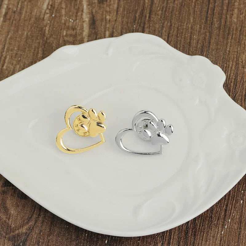 Heart with Paw Badge Brooch Alloy Love Heart with Dog Paw Designs Brooches Gifts for Jewelry Making Clothes Bags Supplies