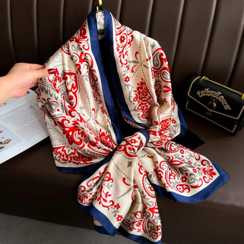 180*90cm Scarves Luxury Brand Long Silk Scarf Women Soft Shawl Wrap Muffler Hijab Bufanda Foulard Female Bandana Beach Stoles