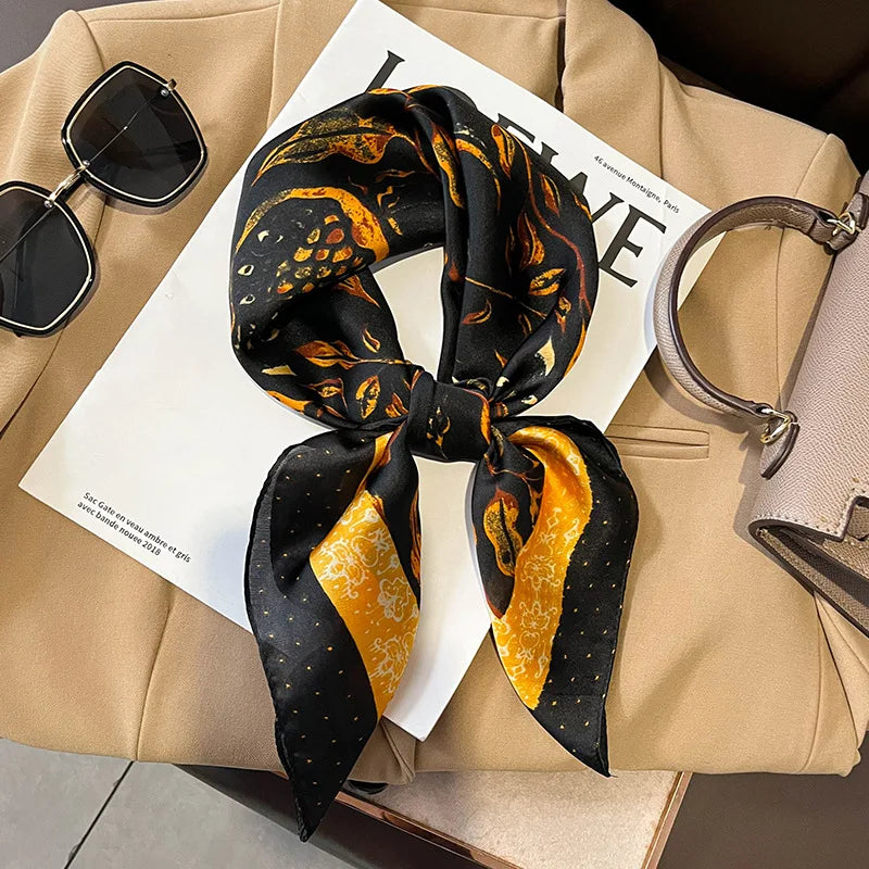 Elegant Floral Scarf for Lady Fashion Square Silk Neck Kerchief Bandana Foulard Soft Hairbands Women 2022 New Bufanda
