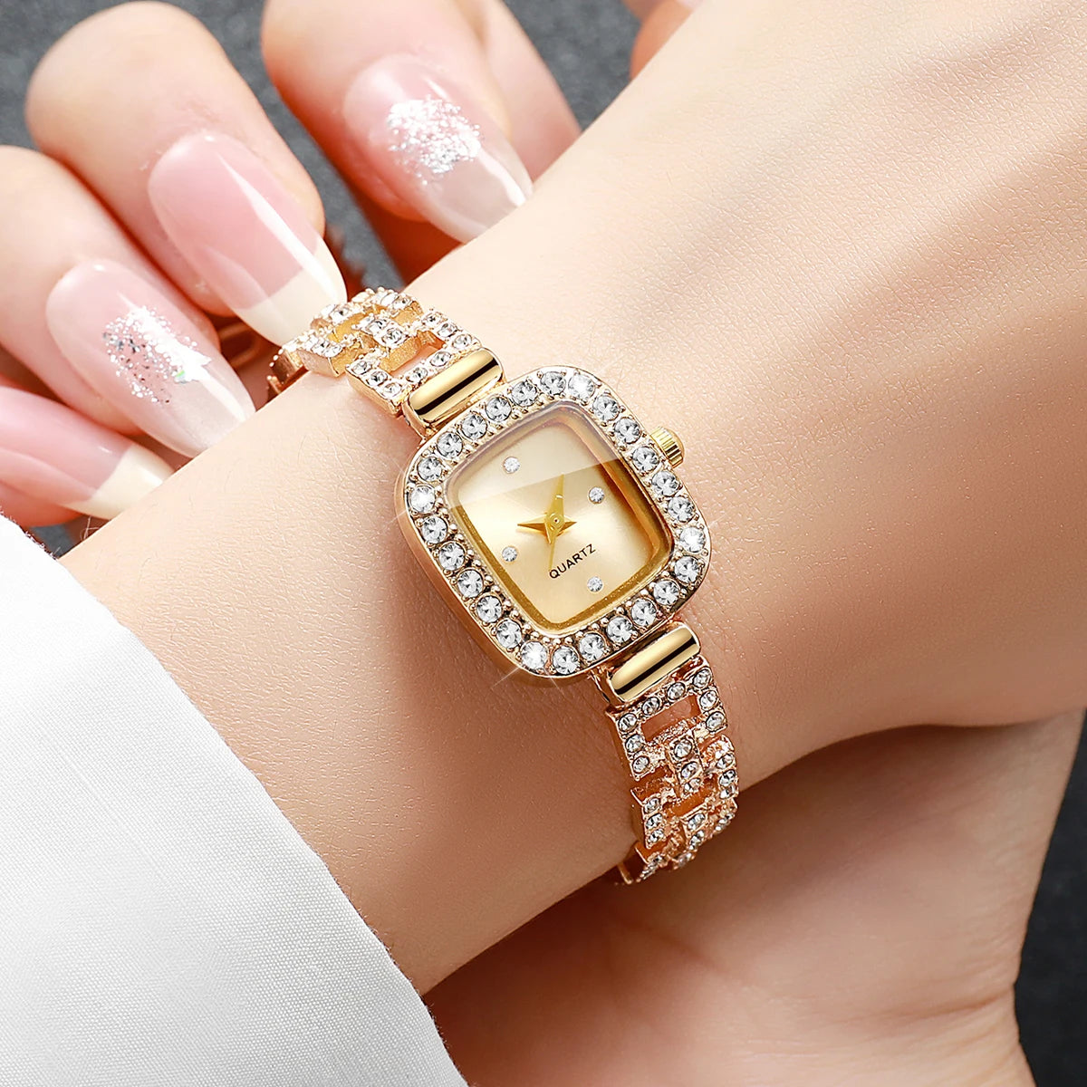 Luxury Rhinestone Bracelet Strap Women Watches Elegant Square Quartz Wristwatch Reloj Mujer Girls Clock Gift (Without Box)