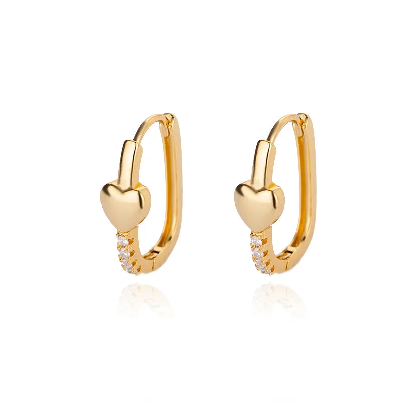 Stainless Steel Gold Plated Heart Shaped Set Zircon Stud Earrings for Women Delicate Hoops Earring Wedding Party Jewelry Gifts