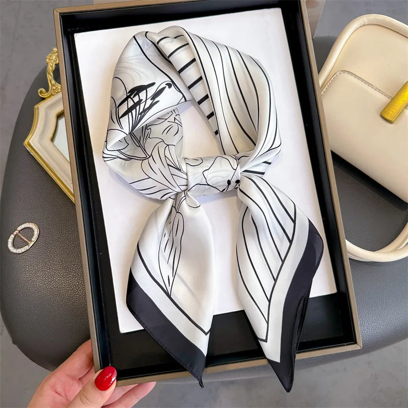 Literary Fashionable New Square Scarf Simulation Silk Silky Scarf Binding Silky Scarf Decorative Headscarf Scarf
