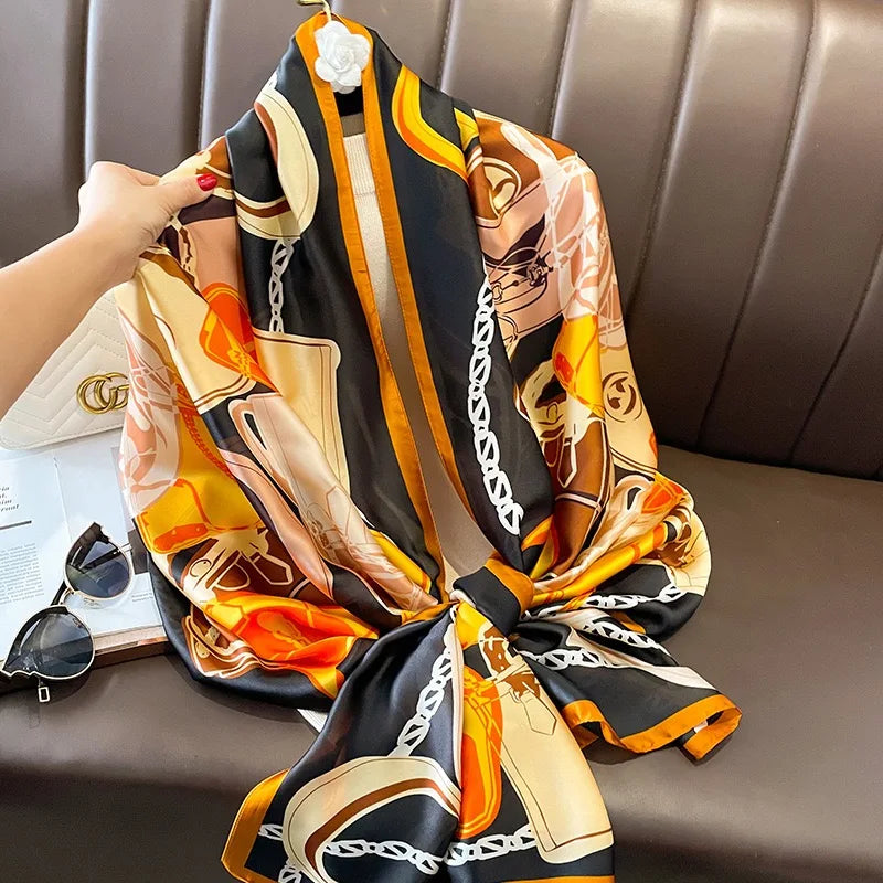 180x90 Cm Large Silk Soft Scarf Women Stylish Print Long Shawl Handkerchief Summer Elegant Travel Wrap Hot