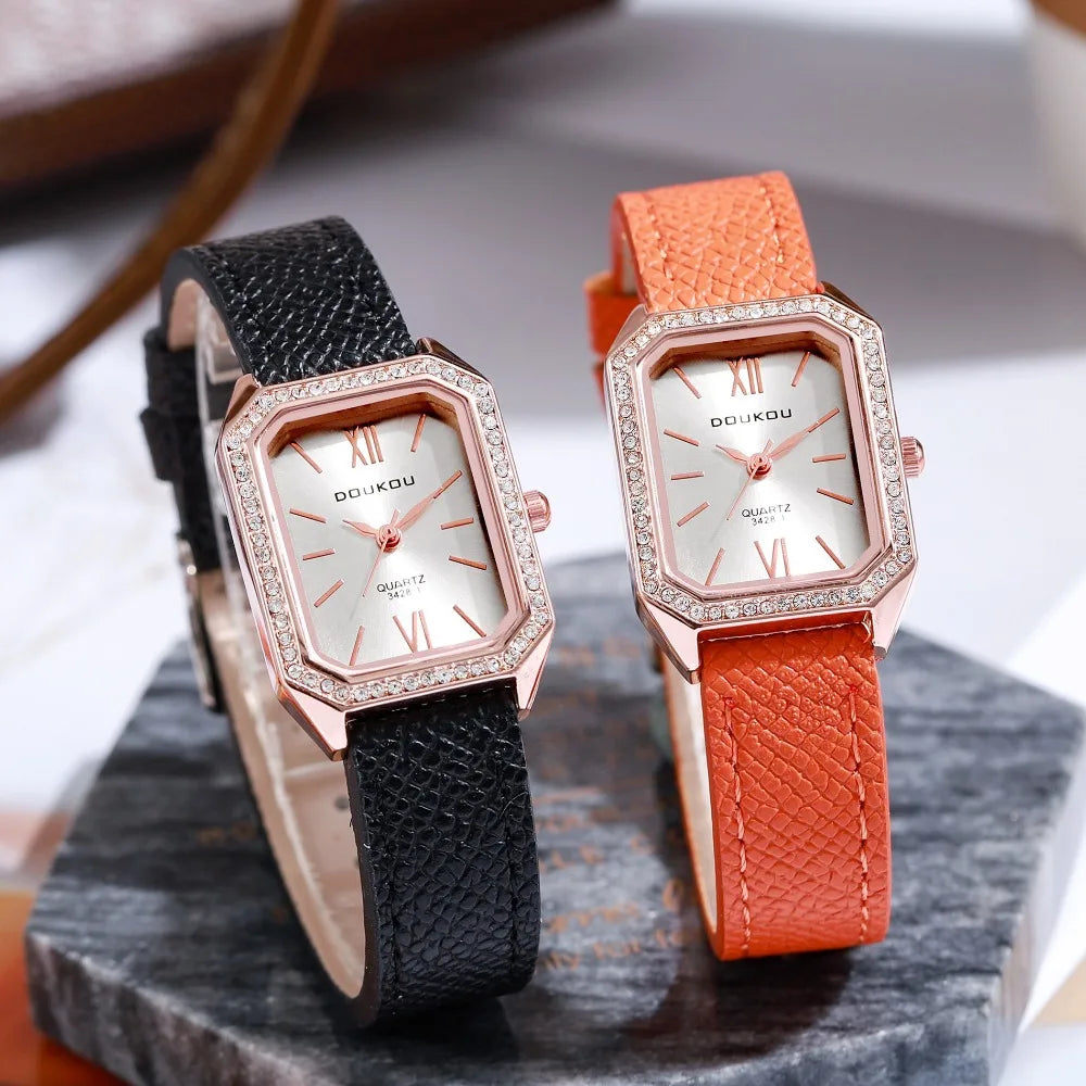 Luxury Inlaid Rhinestone Dial Quartz Watches Fashion Leather Strap Wristwatch Dropshipping Gifts Ladies Clock Relogio Feminino