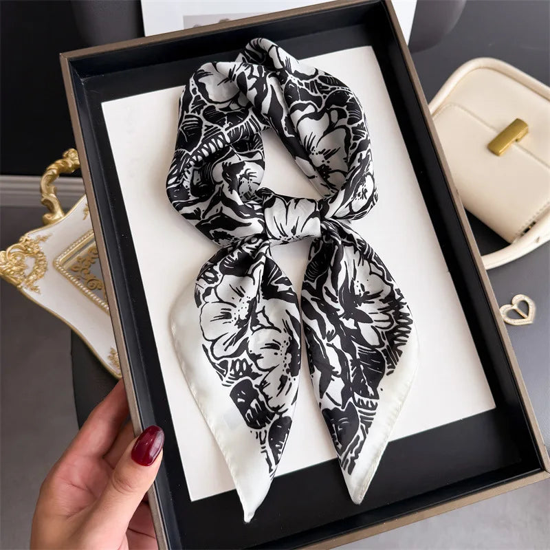 Literary Fashionable New Square Scarf Simulation Silk Silky Scarf Binding Silky Scarf Decorative Headscarf Scarf